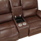 8549BRW-2 - Double Glider Reclining Love Seat with Center Console, Receptacles and USB Ports
