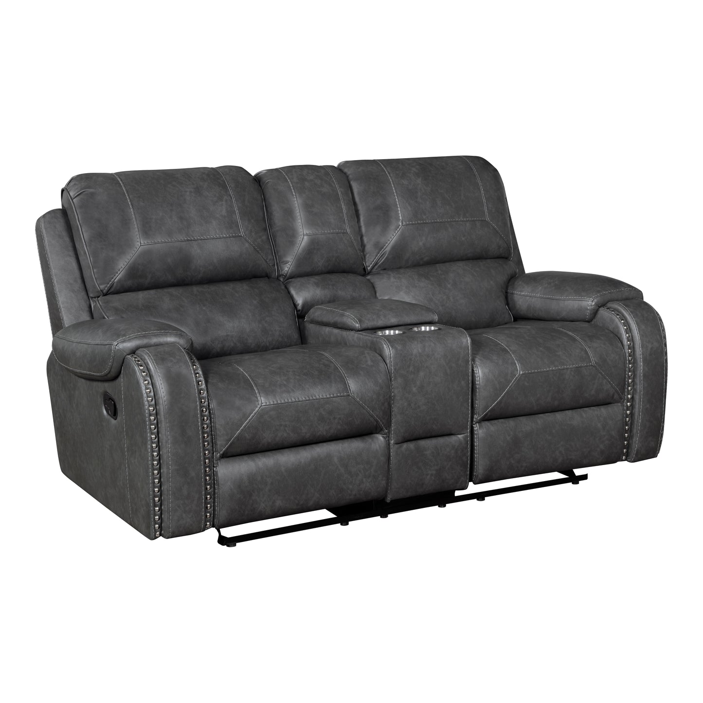 8549GRY-2 - Double Glider Reclining Love Seat with Center Console, Receptacles and USB Ports