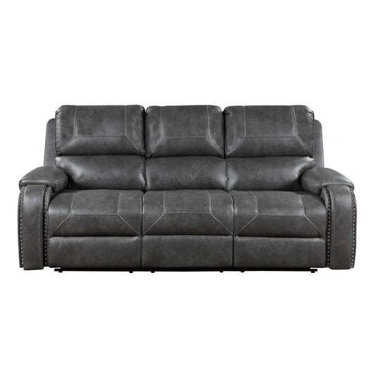 8549GRY-3 - Double Reclining Sofa with Center Drop-Down Cup Holders, Receptacles and USB Ports