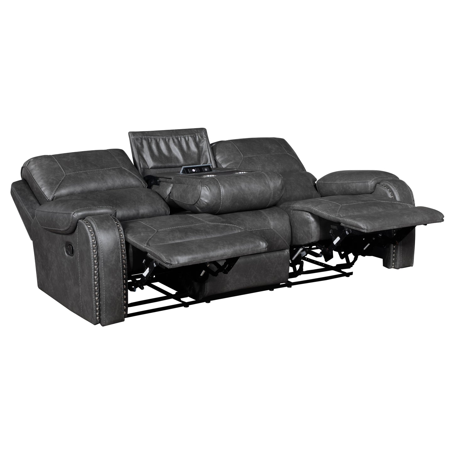8549GRY-3 - Double Reclining Sofa with Center Drop-Down Cup Holders, Receptacles and USB Ports