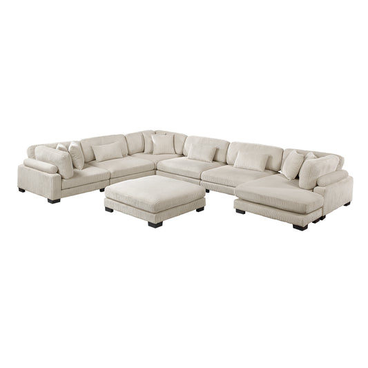 8555BE*2CR3ACVCOT - (7)7-Piece Modular Sectional with Reversible Chaise and Ottoman