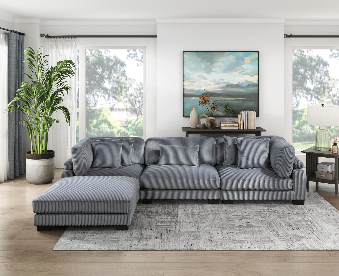 8555GY*4OT - (4)4-Piece Modular Sectional with Ottoman