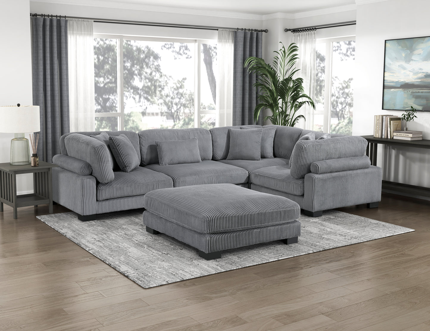 8555GY*3CRACOT - (5)5-Piece Modular Sectional with Ottoman