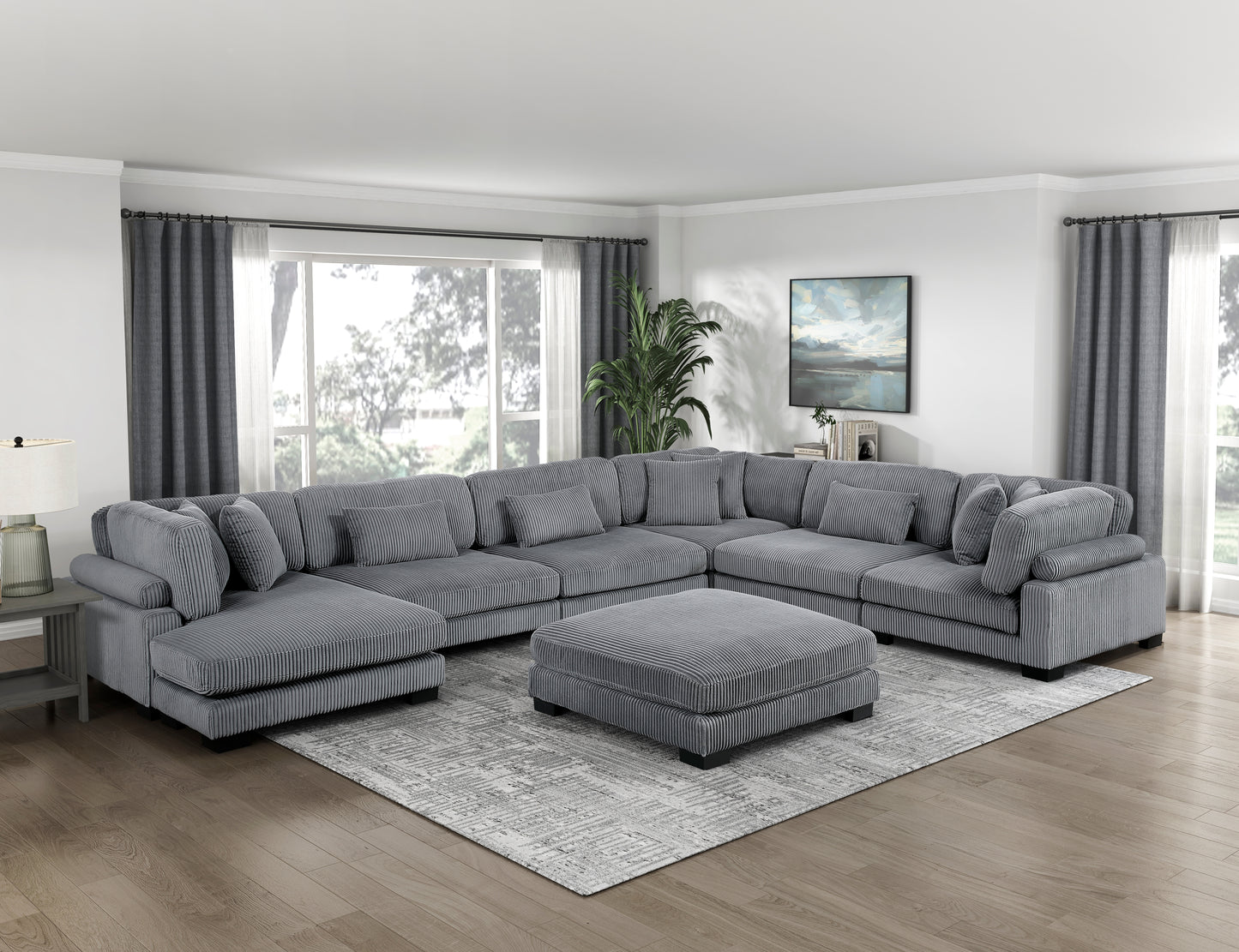 8555GY*2CR3ACVCOT - (7)7-Piece Modular Sectional with Reversible Chaise and Ottoman