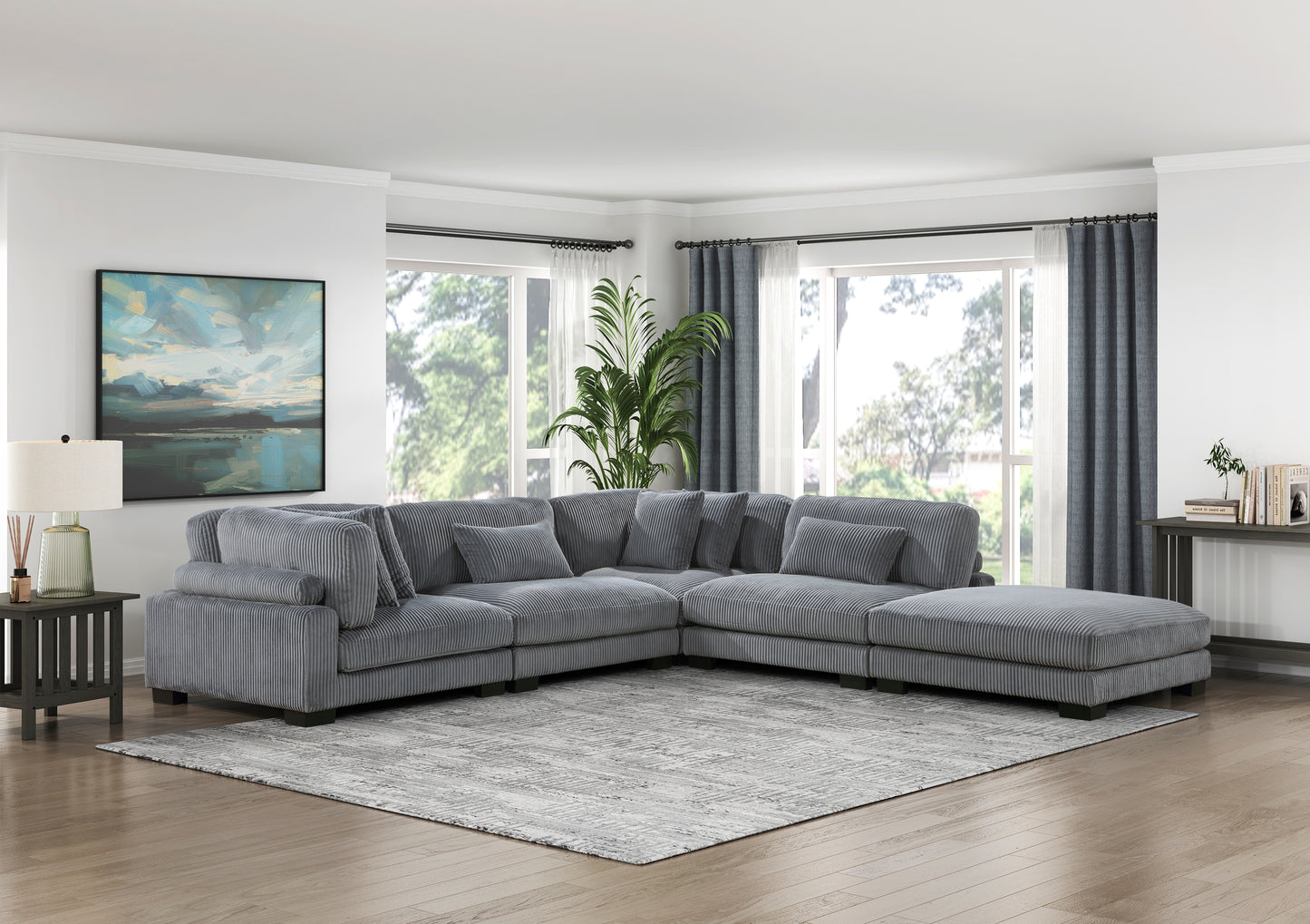 8555GY*5OT - (5)5-Piece Modular Sectional with Ottoman