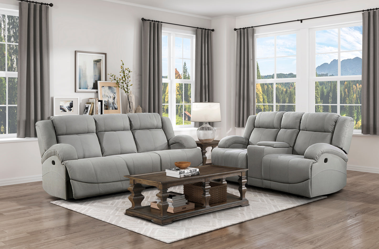 9207GRY-3 - Double Reclining Sofa