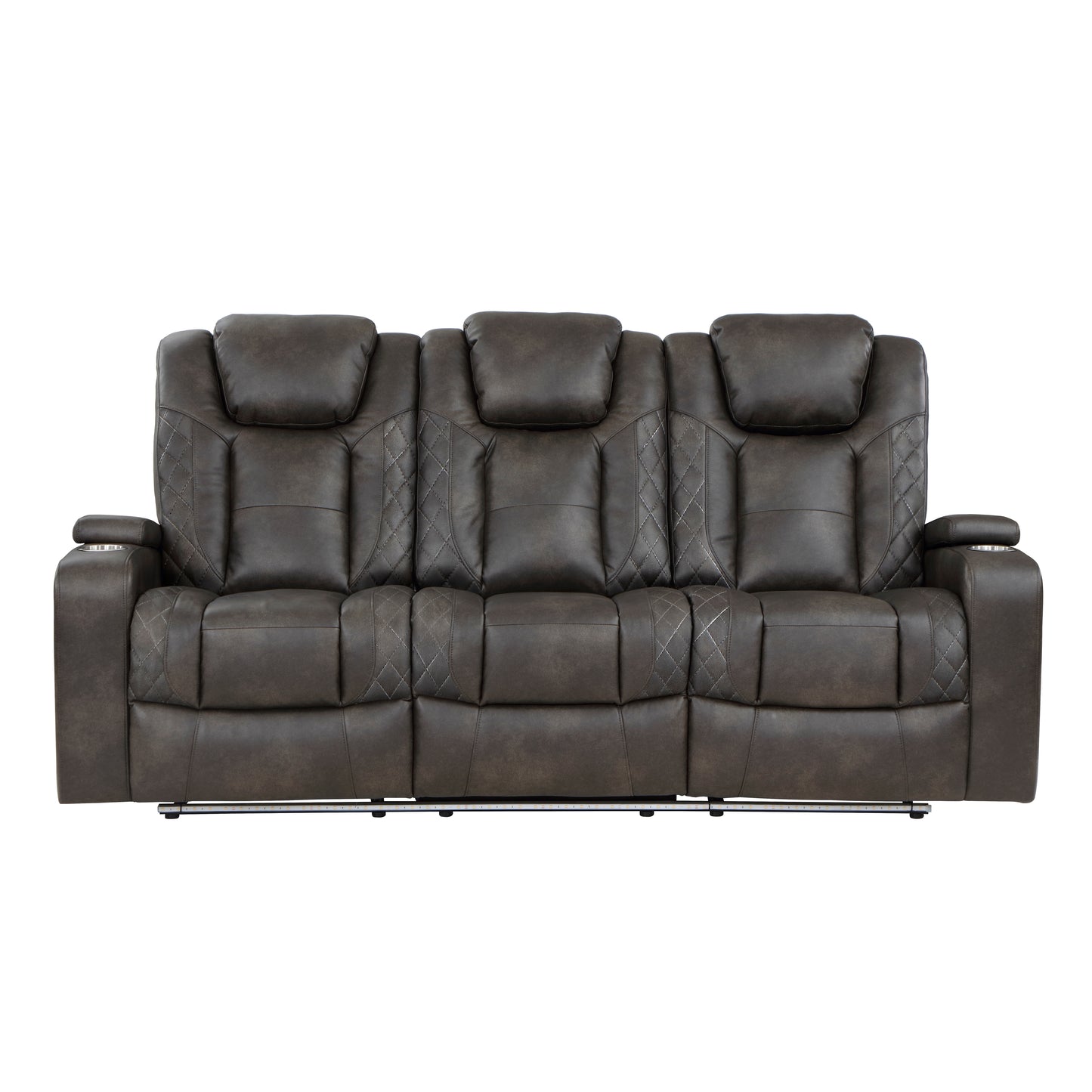 9211BRG-3PWH - Power Double Reclining Sofa with Center Drop-Down Cup Holders, Power Headrests, Storage Arms and Cup holders