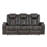 9211BRG-3PWH - Power Double Reclining Sofa with Center Drop-Down Cup Holders, Power Headrests, Storage Arms and Cup holders