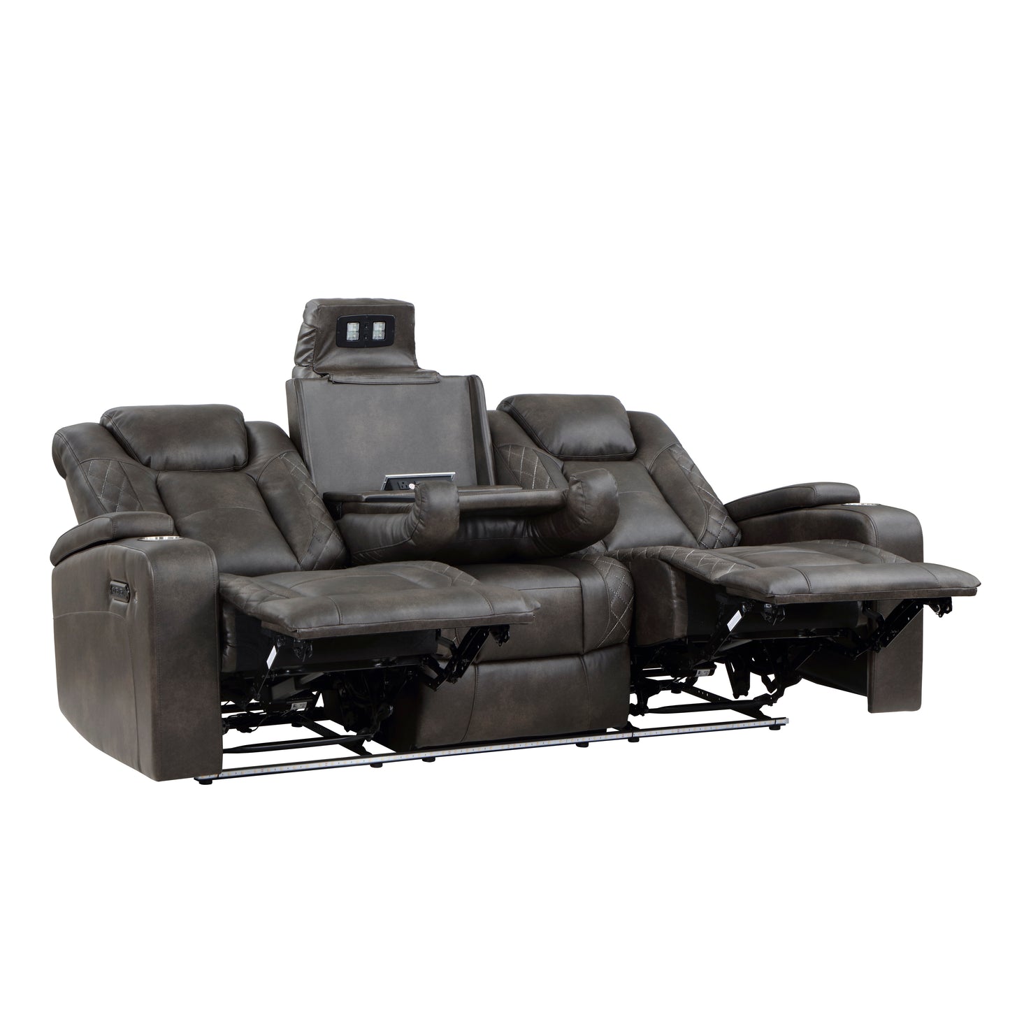 9211BRG-3PWH - Power Double Reclining Sofa with Center Drop-Down Cup Holders, Power Headrests, Storage Arms and Cup holders