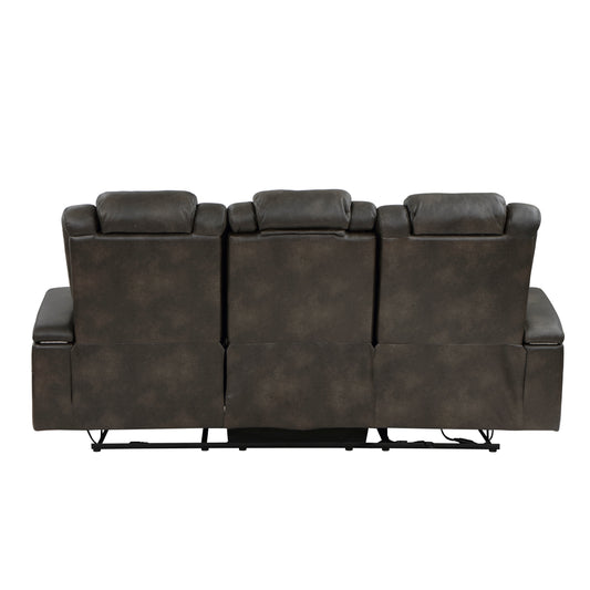 9211BRG-3PWH - Power Double Reclining Sofa with Center Drop-Down Cup Holders, Power Headrests, Storage Arms and Cup holders