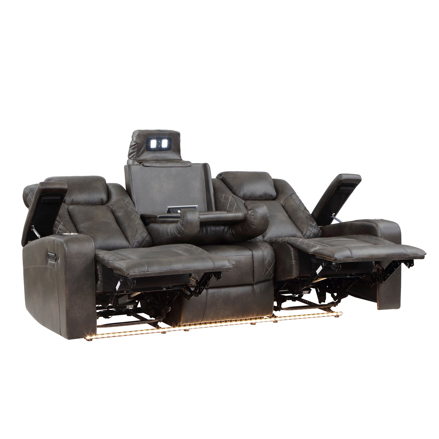 9211BRG-3PWH - Power Double Reclining Sofa with Center Drop-Down Cup Holders, Power Headrests, Storage Arms and Cup holders