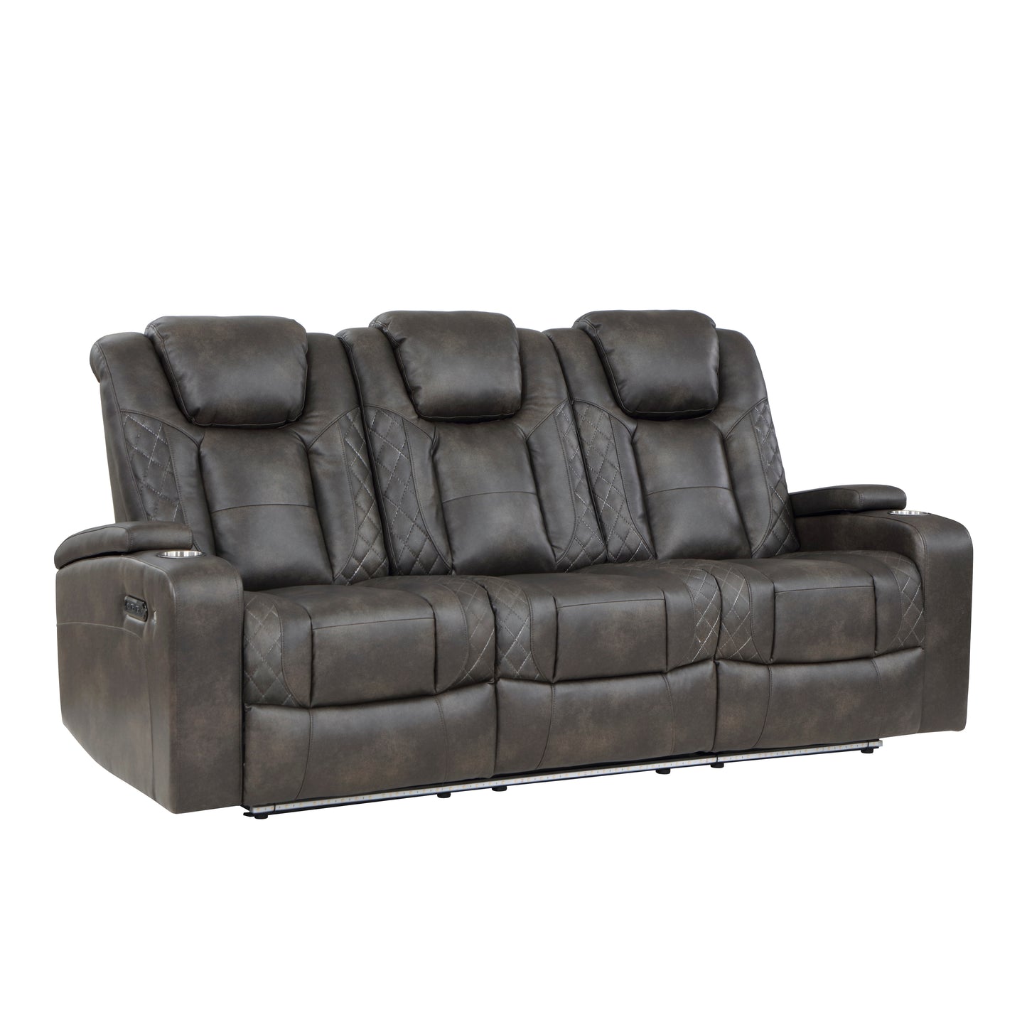 9211BRG-3PWH - Power Double Reclining Sofa with Center Drop-Down Cup Holders, Power Headrests, Storage Arms and Cup holders