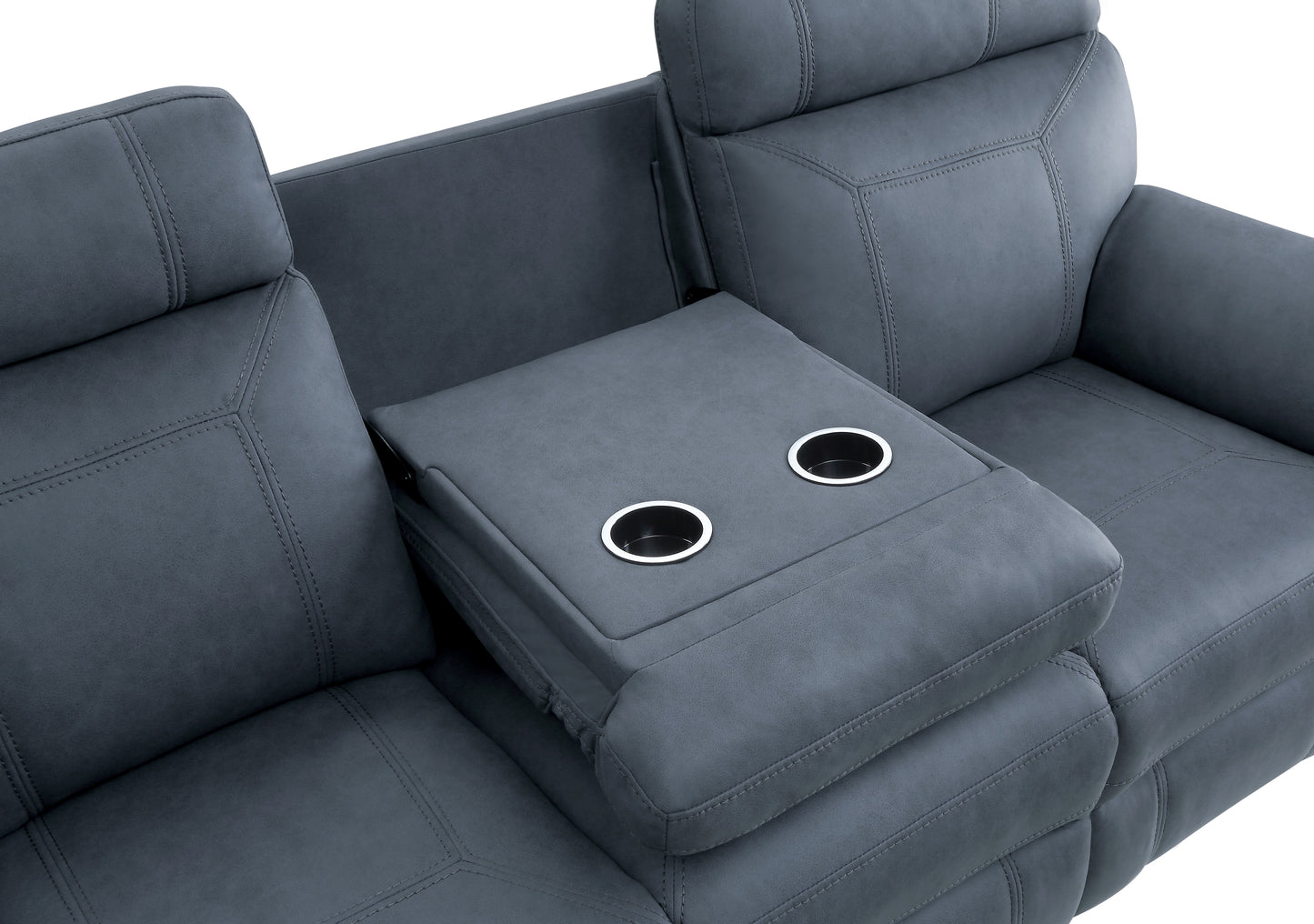 9301BUE-3 - Double Reclining Sofa with Center Drop-Down Cup Holders