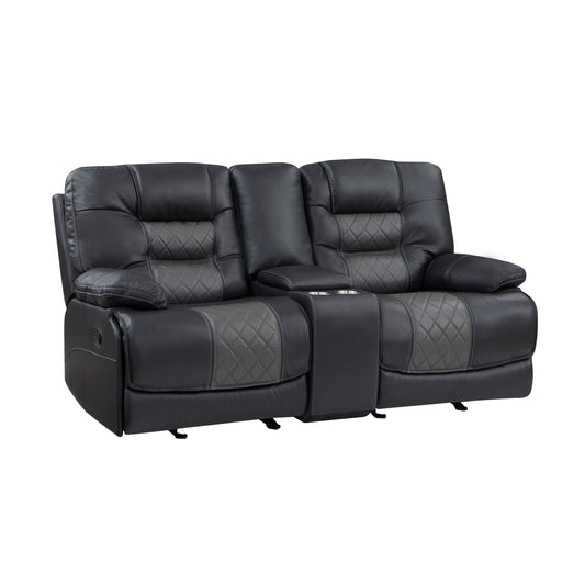 9388GRY-2 - Double Glider Reclining Love Seat with Center Console, Receptacles and USB Ports