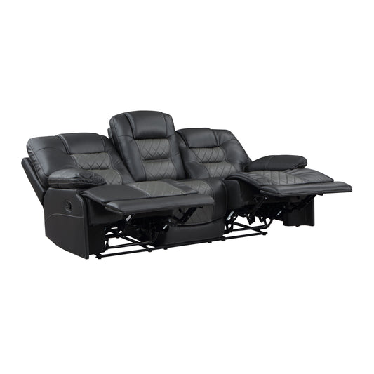 9388GRY-3 - Double Reclining Sofa with Center Drop-Down Cup Holders, Receptacles and USB Ports