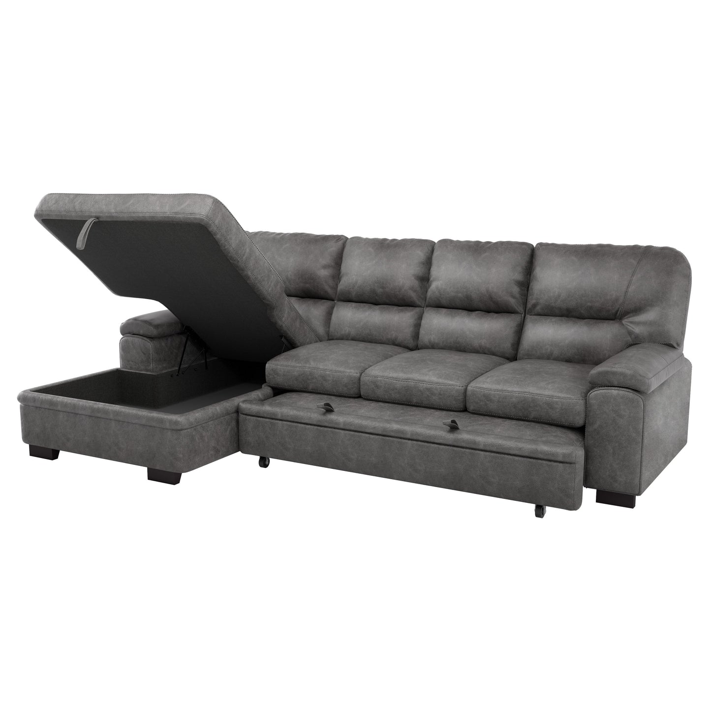 9407DG*2LC3R - (2)2-Piece Sectional with Pull-out Bed and Left Chaise with Hidden Storage