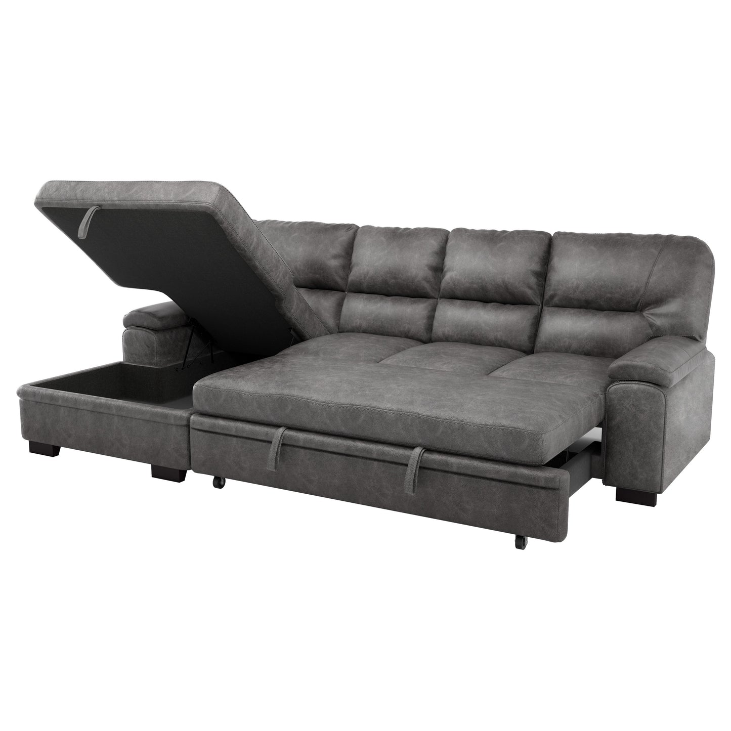 9407DG*2LC3R - (2)2-Piece Sectional with Pull-out Bed and Left Chaise with Hidden Storage