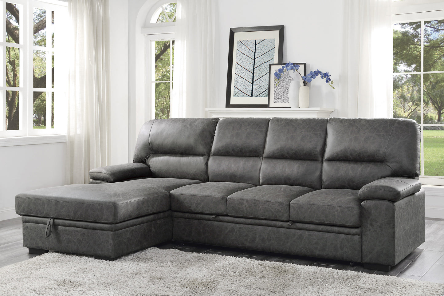 9407DG*2LC3R - (2)2-Piece Sectional with Pull-out Bed and Left Chaise with Hidden Storage