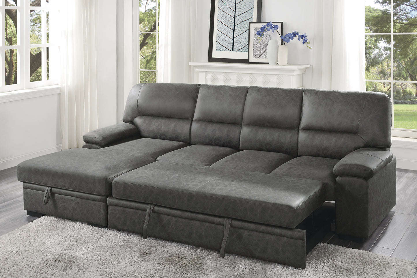 9407DG*2LC3R - (2)2-Piece Sectional with Pull-out Bed and Left Chaise with Hidden Storage