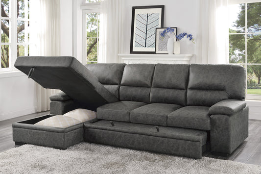 9407DG*2LC3R - (2)2-Piece Sectional with Pull-out Bed and Left Chaise with Hidden Storage