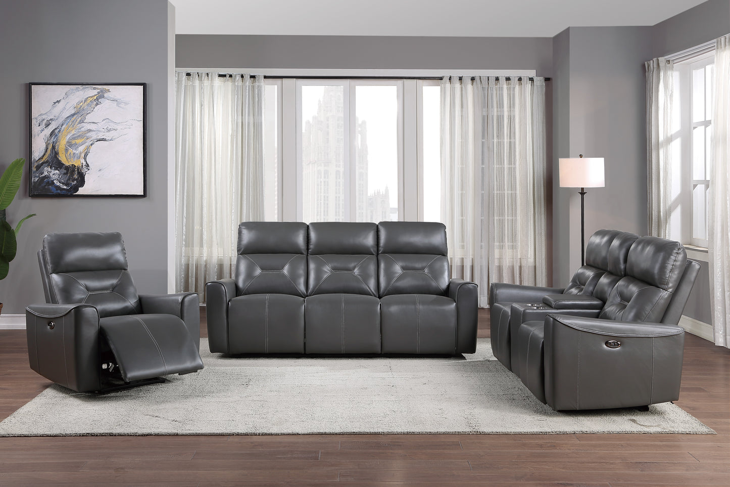9446GY-3PW - Power Double Reclining Sofa with USB Ports