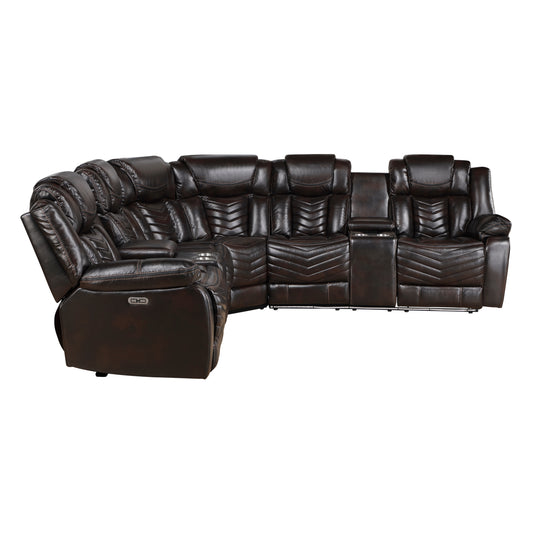 9508DB*SCPW - (3)3-Piece Power Reclining Sectional with Consoles, Speakers, Subwoofer and LED Lighting