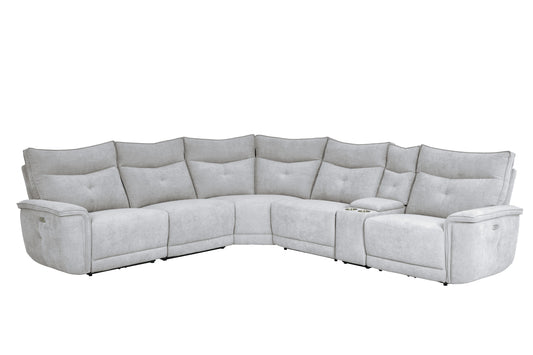 9509MGY*6LRRRPWH - (6)6-Piece Modular Power Reclining Sectional with Power Headrests and USB Ports