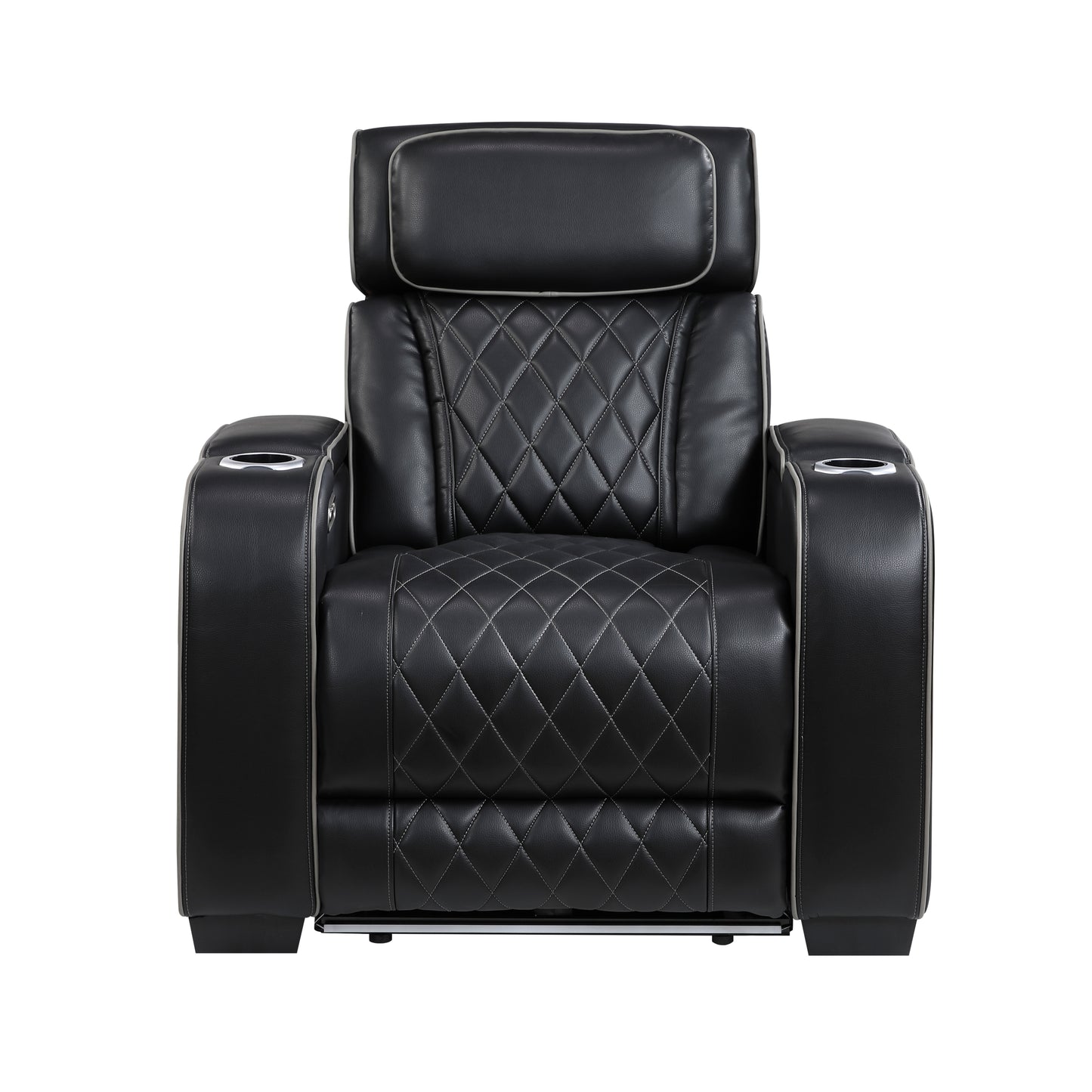 9516BLK-1PWH - Power Reclining Chair with Power Headrest, Cup holders and Storage Arms(Top and Side), Charging Ports and LED lighting