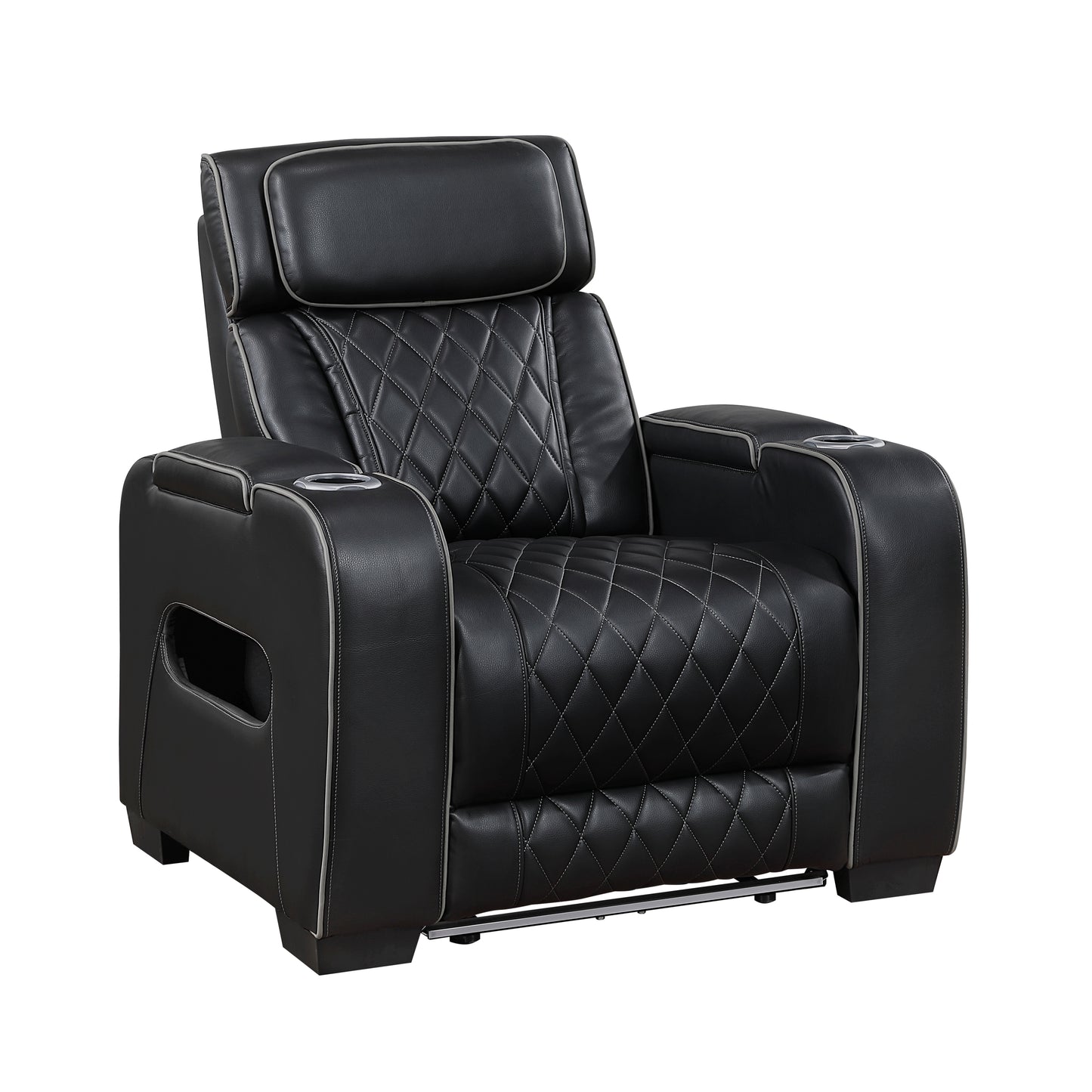9516BLK-1PWH - Power Reclining Chair with Power Headrest, Cup holders and Storage Arms(Top and Side), Charging Ports and LED lighting