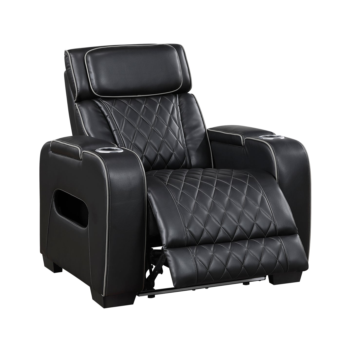 9516BLK-1PWH - Power Reclining Chair with Power Headrest, Cup holders and Storage Arms(Top and Side), Charging Ports and LED lighting