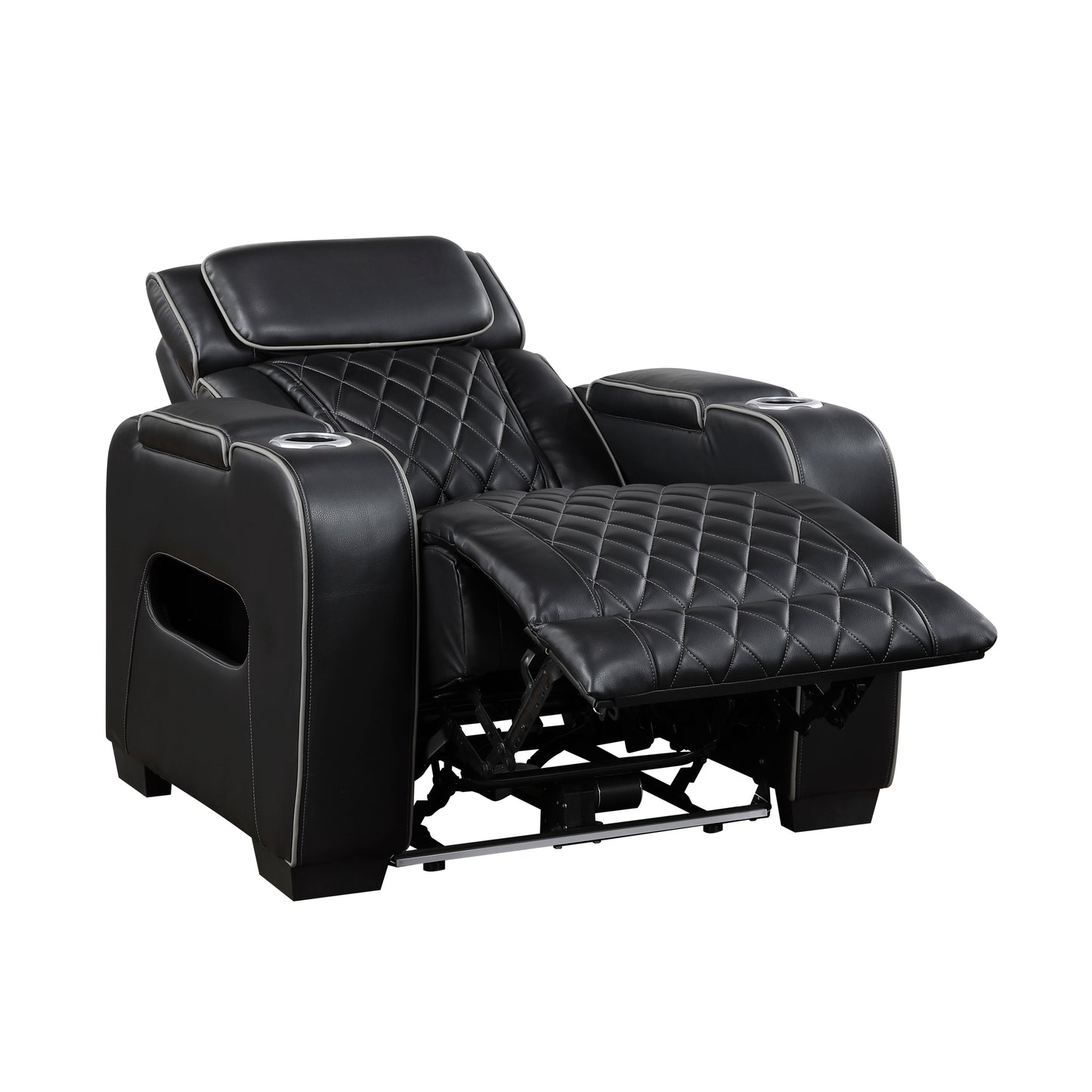 9516BLK-1PWH - Power Reclining Chair with Power Headrest, Cup holders and Storage Arms(Top and Side), Charging Ports and LED lighting