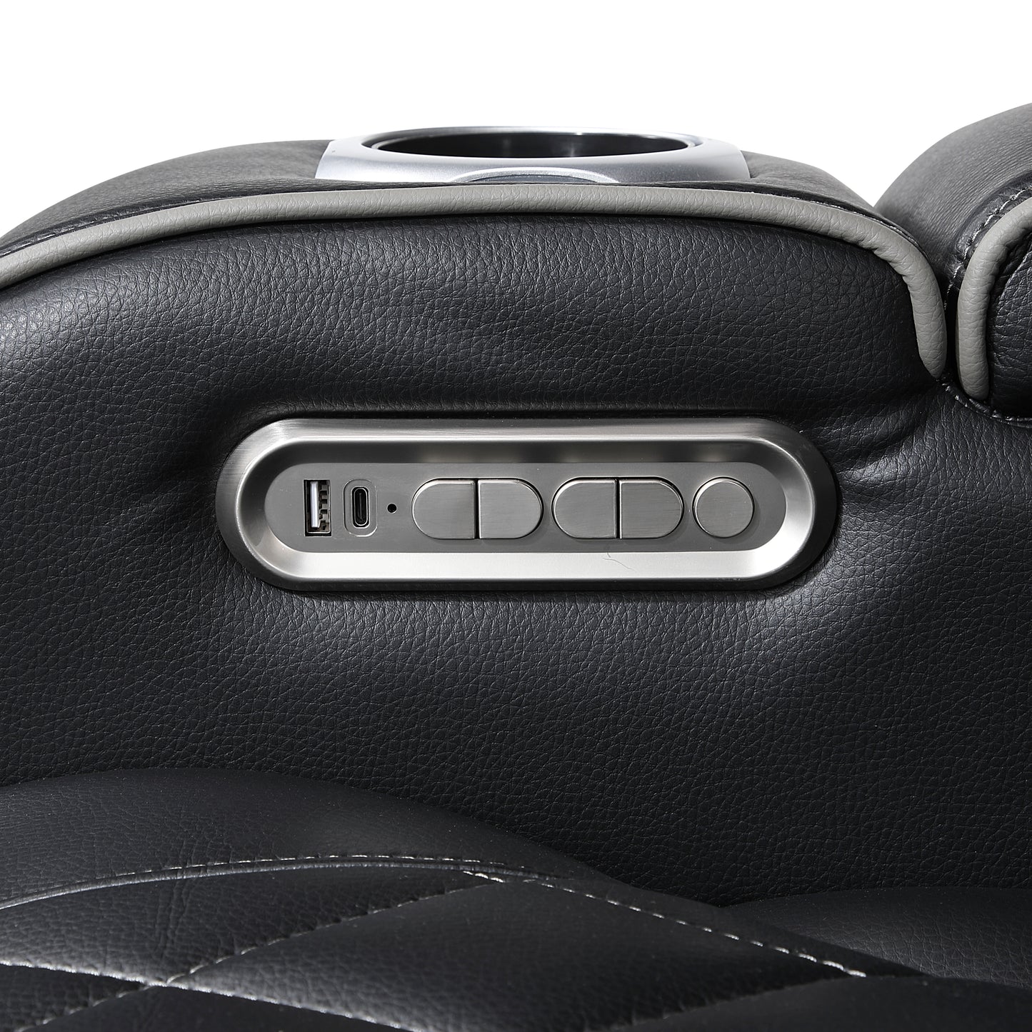 9516BLK-2PWH - Power Double Reclining Love Seat with Center Console, Power Headrests, Storage Arms(Top and Side), Cup holders, Charging Ports and LED lighting