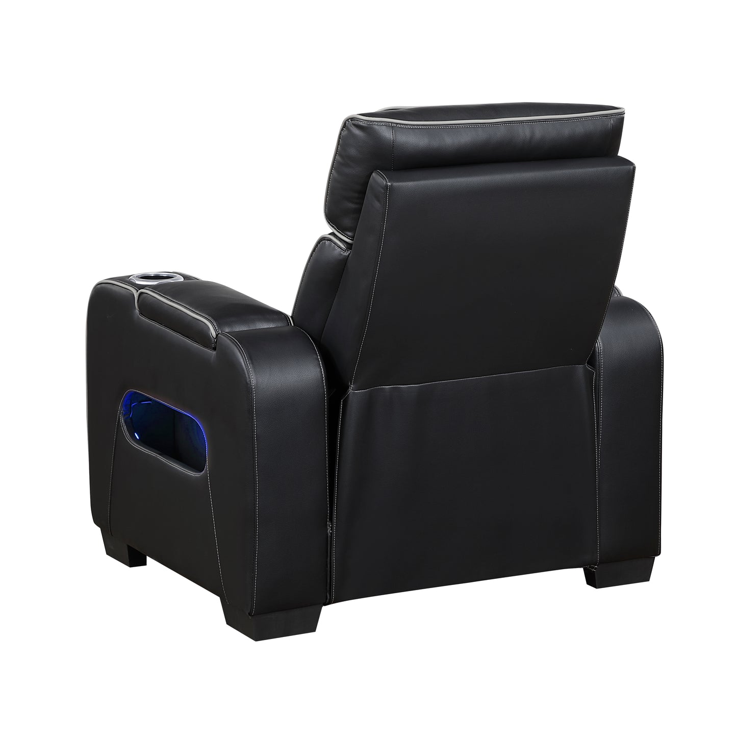 9516BLK-1PWH - Power Reclining Chair with Power Headrest, Cup holders and Storage Arms(Top and Side), Charging Ports and LED lighting