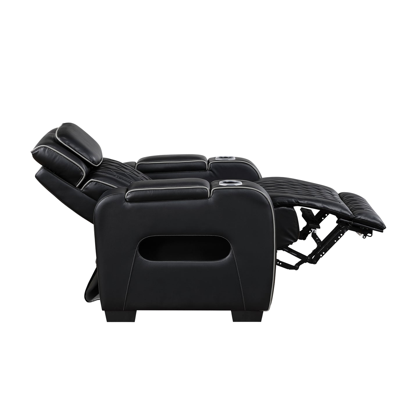 9516BLK-1PWH - Power Reclining Chair with Power Headrest, Cup holders and Storage Arms(Top and Side), Charging Ports and LED lighting