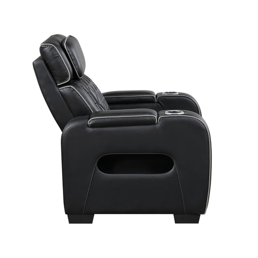 9516BLK-1PWH - Power Reclining Chair with Power Headrest, Cup holders and Storage Arms(Top and Side), Charging Ports and LED lighting