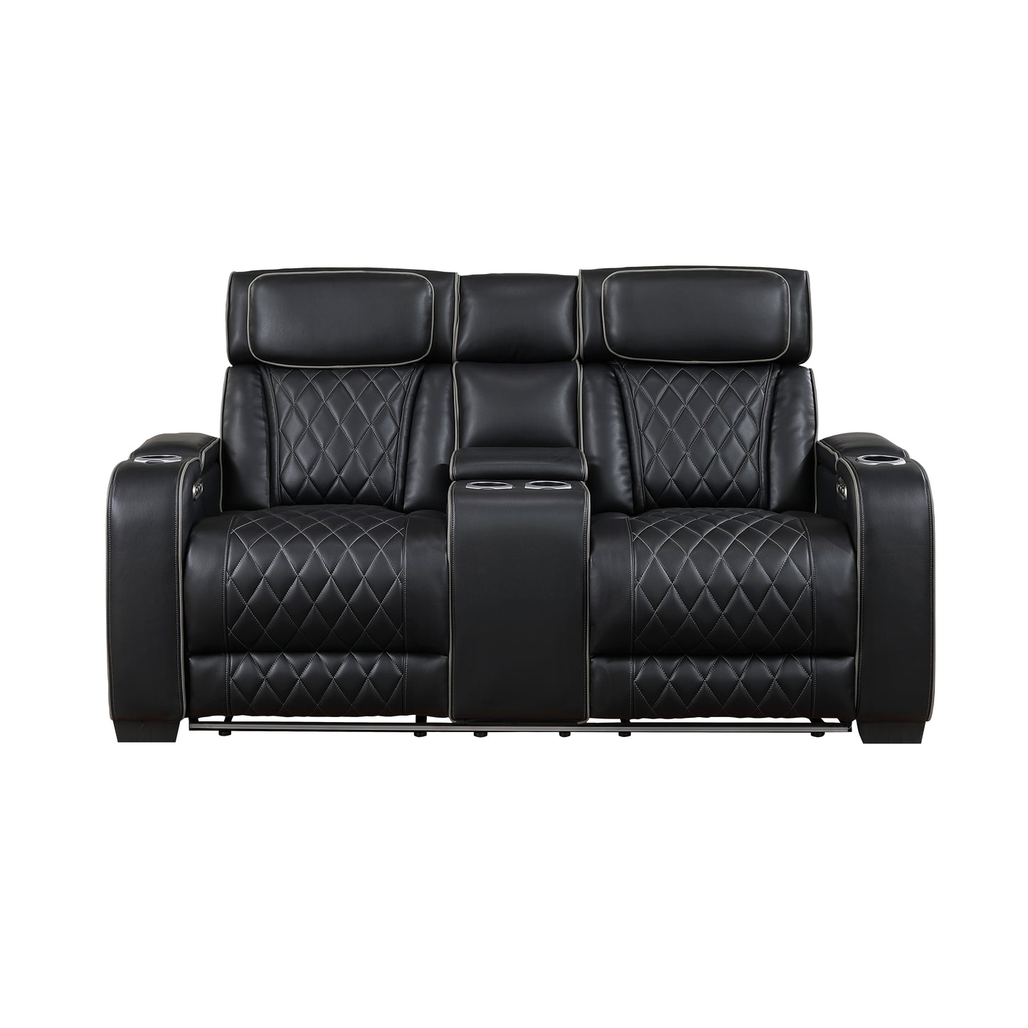9516BLK-2PWH - Power Double Reclining Love Seat with Center Console, Power Headrests, Storage Arms(Top and Side), Cup holders, Charging Ports and LED lighting