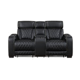9516BLK-2PWH - Power Double Reclining Love Seat with Center Console, Power Headrests, Storage Arms(Top and Side), Cup holders, Charging Ports and LED lighting