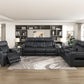9516BLK-3PWH - Power Double Reclining Sofa with Center Drop-Down Cup Holders, Power Headrests, Storage Arms(Top and Side), Cup holders and Reading Lights, Two Wireless Chargers, Charging Ports and LED Lighting