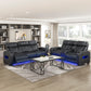 9516BLK-3PWH - Power Double Reclining Sofa with Center Drop-Down Cup Holders, Power Headrests, Storage Arms(Top and Side), Cup holders and Reading Lights, Two Wireless Chargers, Charging Ports and LED Lighting