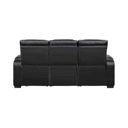 9516BLK-3PWH - Power Double Reclining Sofa with Center Drop-Down Cup Holders, Power Headrests, Storage Arms(Top and Side), Cup holders and Reading Lights, Two Wireless Chargers, Charging Ports and LED Lighting