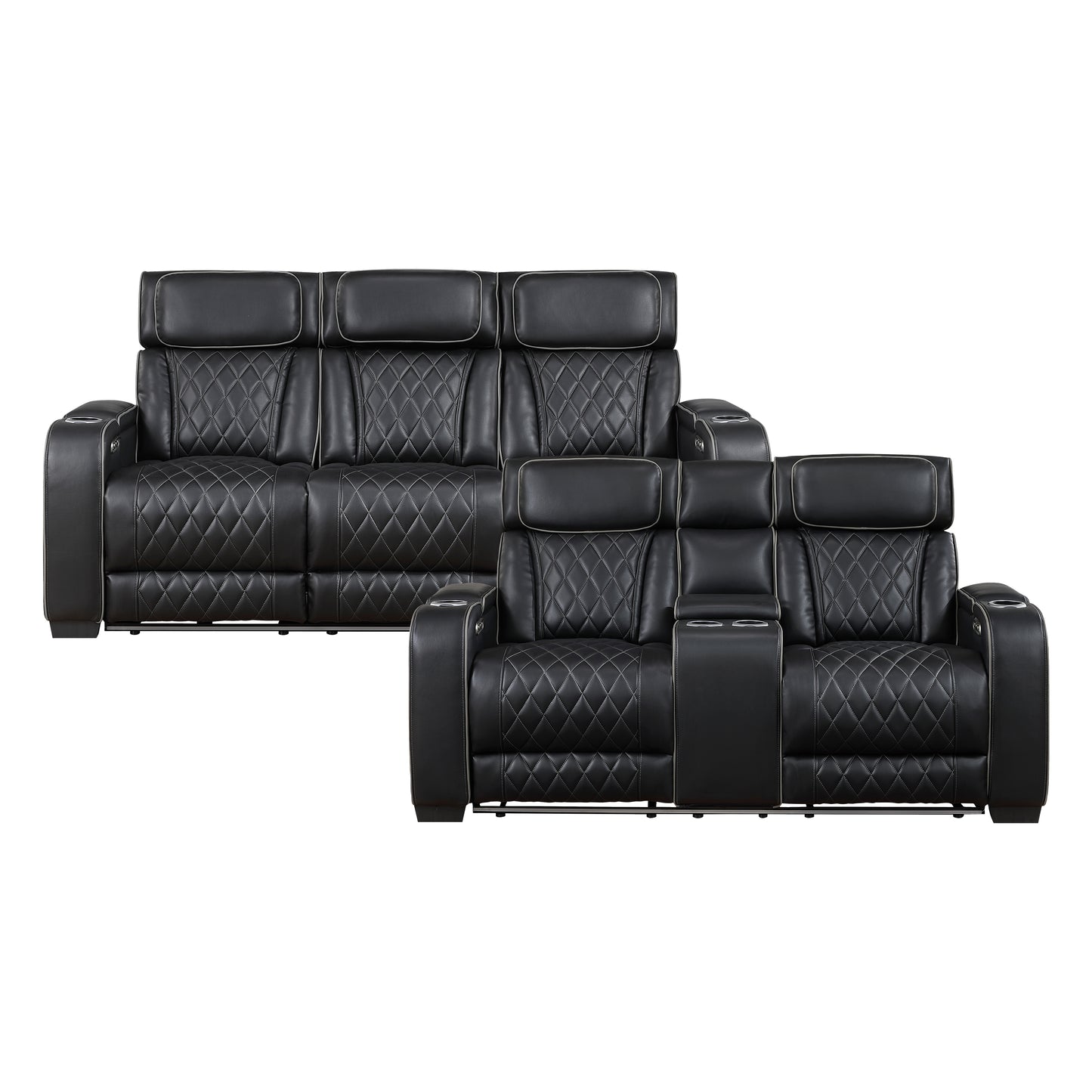 9516BLK*2PWH - 2pc Set: Sofa, Love (Power)