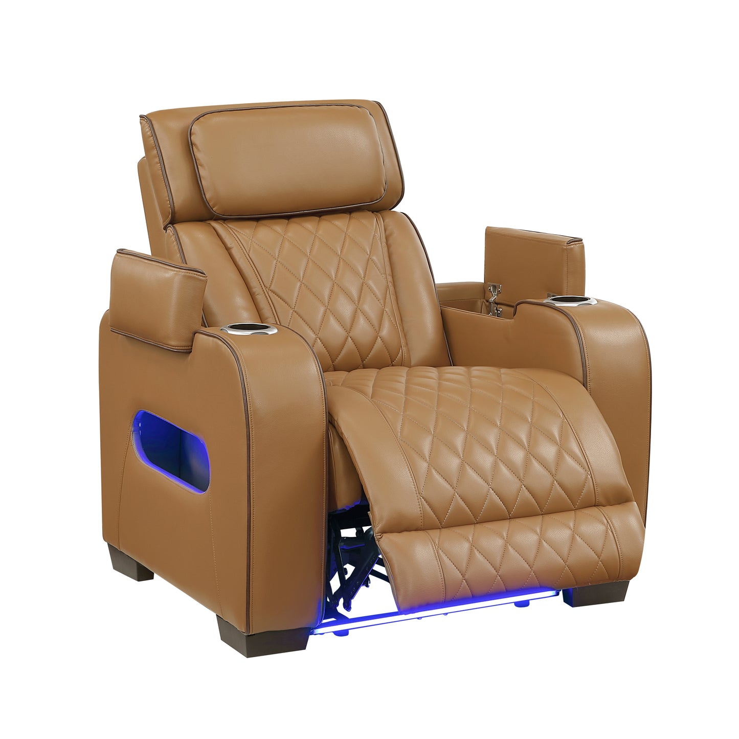 9516BRW-1PWH - Power Reclining Chair with Power Headrest, Cup holders and Storage Arms(Top and Side), Charging Ports and LED lighting