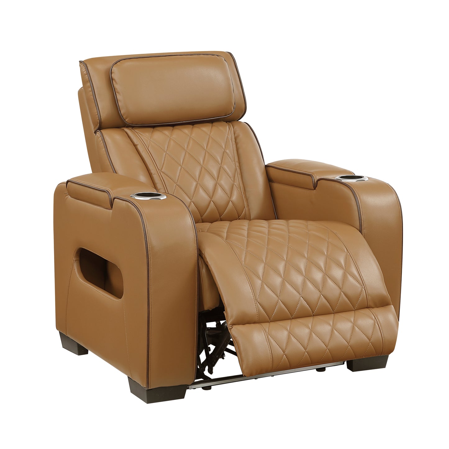 9516BRW-1PWH - Power Reclining Chair with Power Headrest, Cup holders and Storage Arms(Top and Side), Charging Ports and LED lighting