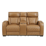 9516BRW-2PWH - Power Double Reclining Love Seat with Center Console, Power Headrests, Storage Arms(Top and Side), Cup holders, Charging Ports and LED lighting