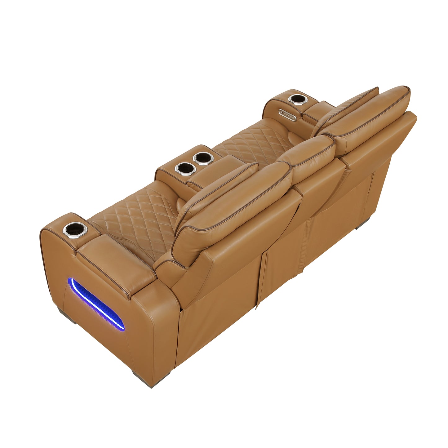 9516BRW-2PWH - Power Double Reclining Love Seat with Center Console, Power Headrests, Storage Arms(Top and Side), Cup holders, Charging Ports and LED lighting