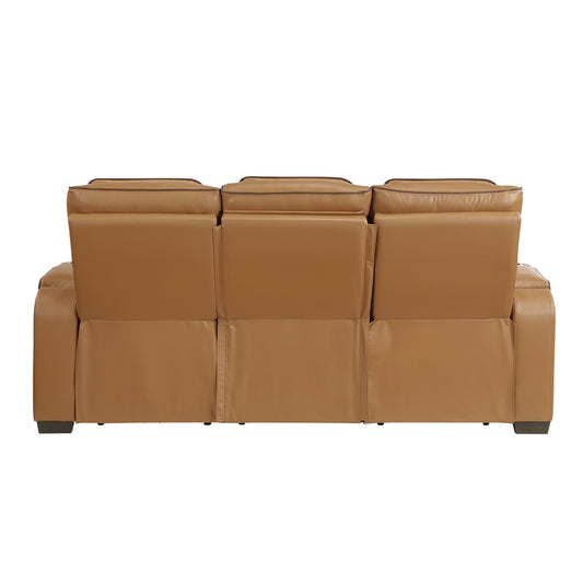 9516BRW-3PWH - Power Double Reclining Sofa with Center Drop-Down Cup Holders, Power Headrests, Storage Arms(Top and Side), Cup holders and Reading Lights, Two Wireless Chargers, Charging Ports and LED Lighting