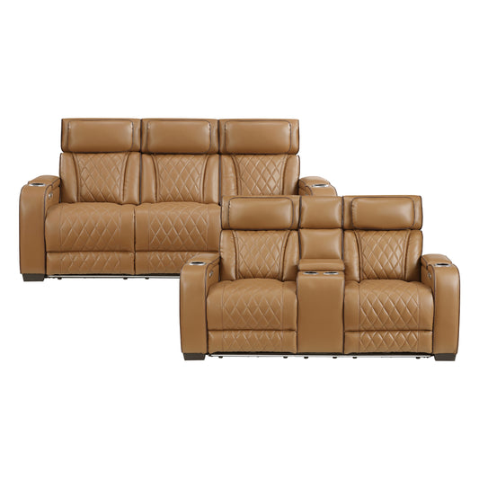 9516BRW*2PWH - 2pc Set: Sofa, Love (Power)