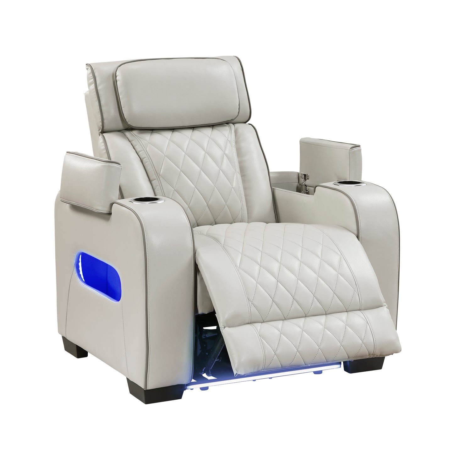 9516TPE-1PWH - Power Reclining Chair with Power Headrest, Cup holders and Storage Arms(Top and Side), Charging Ports and LED lighting