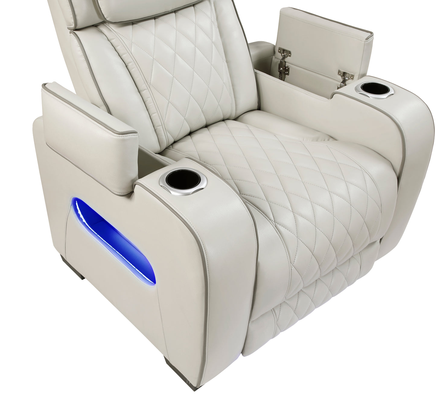 9516TPE-1PWH - Power Reclining Chair with Power Headrest, Cup holders and Storage Arms(Top and Side), Charging Ports and LED lighting