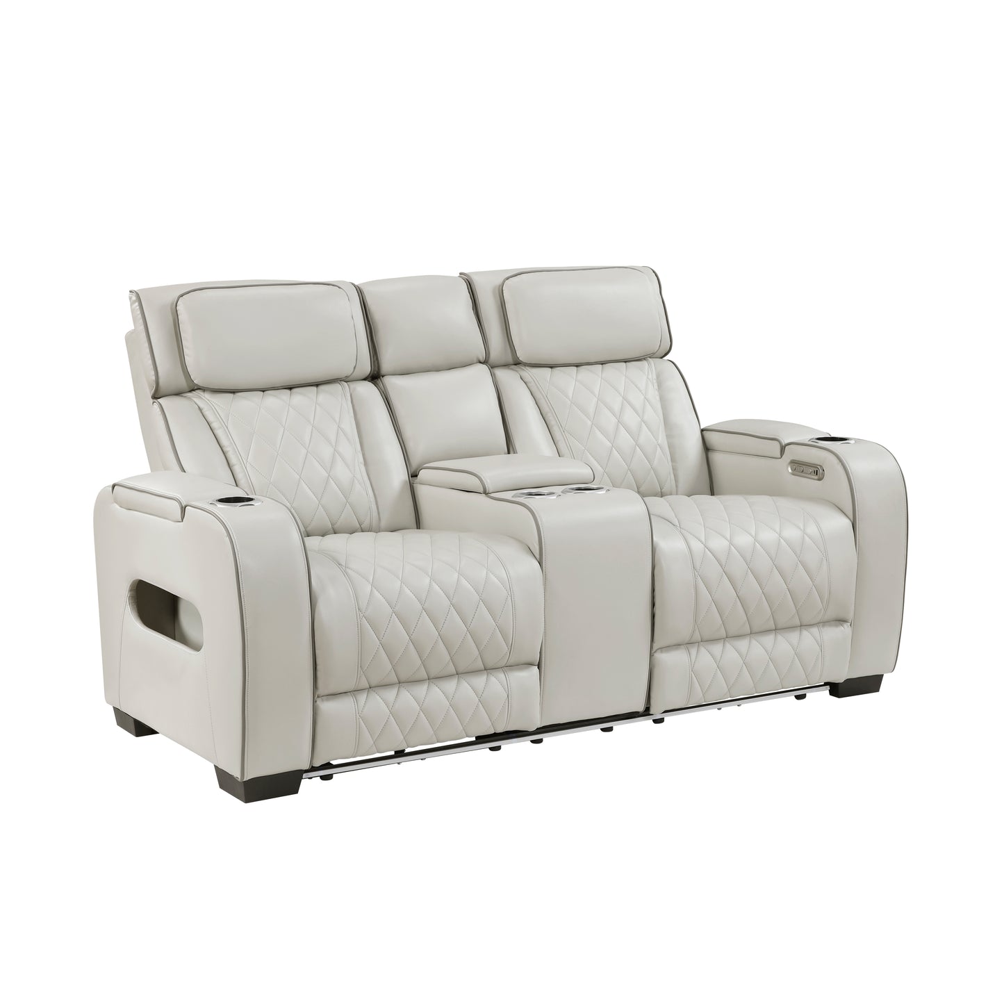 9516TPE-2PWH - Power Double Reclining Love Seat with Center Console, Power Headrests, Storage Arms(Top and Side), Cup holders, Charging Ports and LED lighting